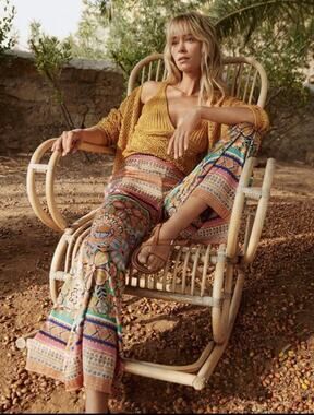 Molly Bracken Satin Palazzo Pants Olga Print Boho XL